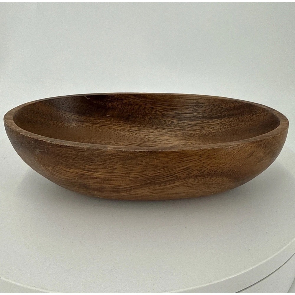 Vintage Wood Fruit/Side Bowl Handcrafted In The Philippines-8" L x 5" W x 2.25"H